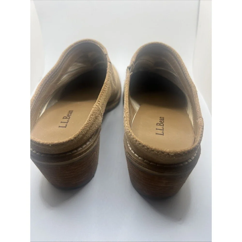 L.L. Bean Deerfield Tan Suede Mule Slip-On Shoes Women's Size 7.5